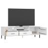 OSLO White TV Cabinet with Metal Legs - Solid Pine Wood