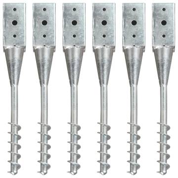 Ground Spikes Set - 6 pcs Silver Galvanised Steel 7x7x56 cm