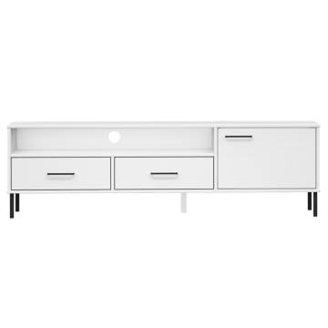 OSLO White TV Cabinet with Metal Legs - Solid Pine Wood