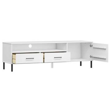 OSLO White TV Cabinet with Metal Legs - Solid Pine Wood