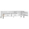 OSLO White TV Cabinet with Metal Legs - Solid Pine Wood