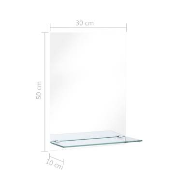Stylish Wall Mirror with Shelf - 30x50 cm Tempered Glass