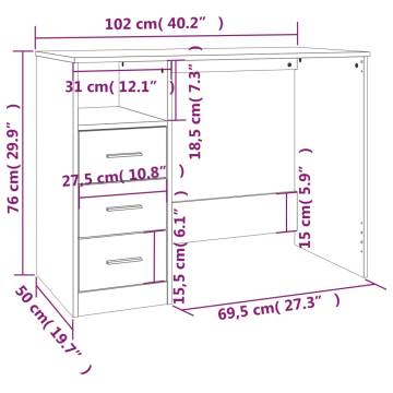 Modern Desk with Drawers in Concrete Grey - 102x50x76 cm