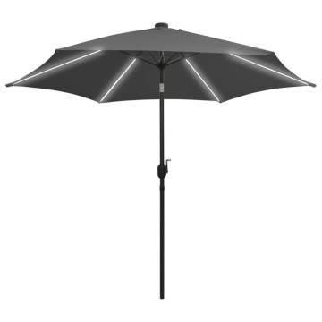 300 cm Anthracite Parasol with LED Lights and Aluminium Pole