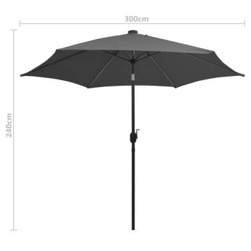 300 cm Anthracite Parasol with LED Lights and Aluminium Pole