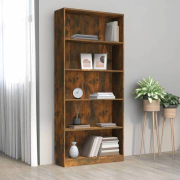 5-Tier Smoked Oak Book Cabinet - Stylish Storage Solution