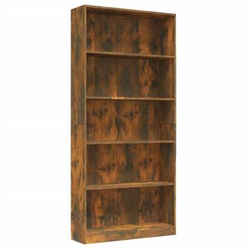 5-Tier Smoked Oak Book Cabinet - Stylish Storage Solution