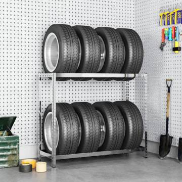 2-Layer Tire Rack Silver - Sturdy Steel Storage 110x40x110 cm