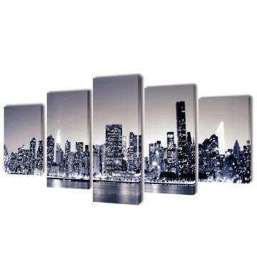 Monochrome New York Skyline Canvas Wall Print Set | 200 x 100 cm