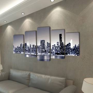 Monochrome New York Skyline Canvas Wall Print Set | 200 x 100 cm