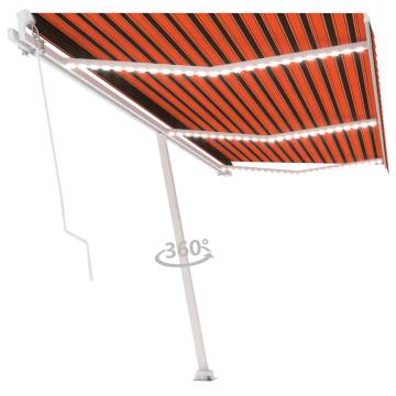 Manual Retractable Awning with LED - 600x300 cm Orange & Brown