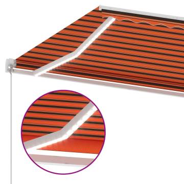 Manual Retractable Awning with LED - 600x300 cm Orange & Brown