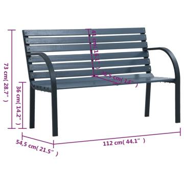 Stylish Grey Garden Bench - Solid Fir Wood - 112 cm