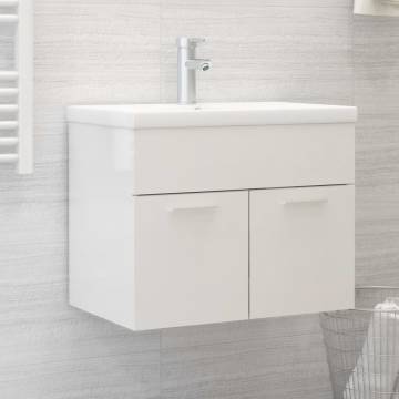 High Gloss White Sink Cabinet with Built-in Basin - Hipomarket