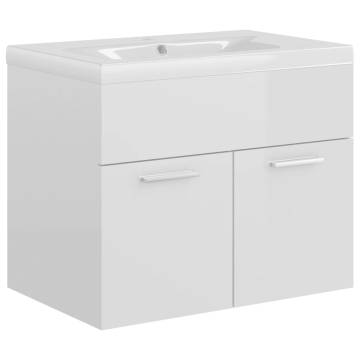 High Gloss White Sink Cabinet with Built-in Basin - Hipomarket