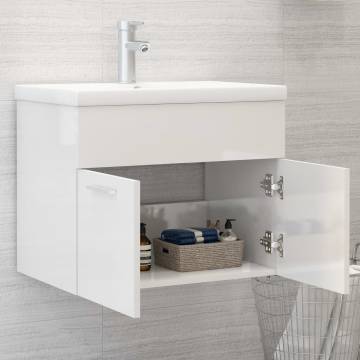 High Gloss White Sink Cabinet with Built-in Basin - Hipomarket