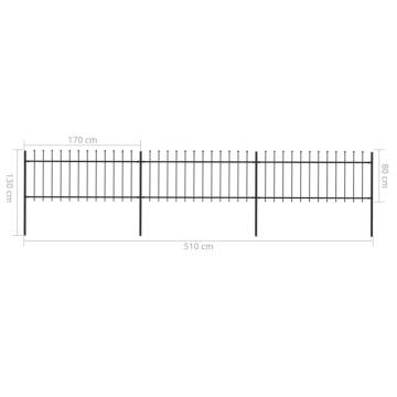 Elegant Black Garden Fence with Spear Top - 5.1x0.8m