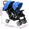 Tandem Stroller Steel Blue and Black - Comfortable & Durable