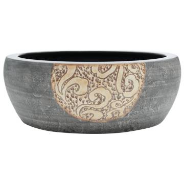 Black & Brown Round Ceramic Countertop Basin - Stylish & Durable