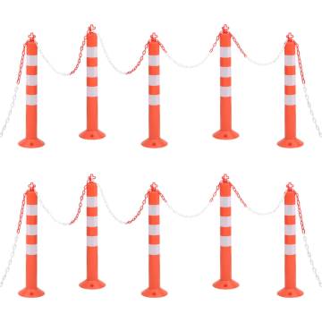 Traffic Control Bollards Set - 10 pcs with Chain | 75 cm PE