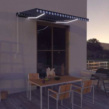 Manual Retractable Awning with LED 350x250 cm - Blue & White