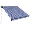 Manual Retractable Awning with LED 350x250 cm - Blue & White