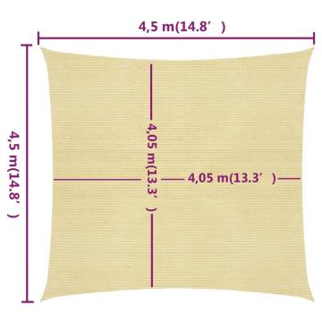 Sunshade Sail 4.5x4.5m Beige - UV & Mould Resistant HDPE