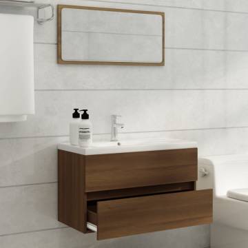 Sink Cabinet with Built-in Basin in Brown Oak | Hipomarket