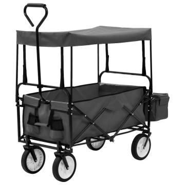 Folding Hand Trolley with Canopy - Steel Grey | Hipo Market