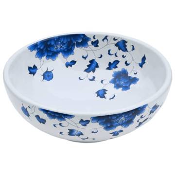 Stylish White & Blue Round Ceramic Countertop Basin - 41cm