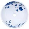 Stylish White & Blue Round Ceramic Countertop Basin - 41cm