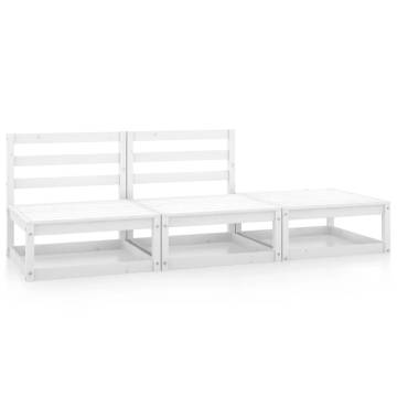 3 Piece Garden Lounge Set - White Solid Pinewood | Hipo Market