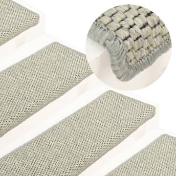 Self-Adhesive Stair Mats - Sisal-Look Grey, 15 pcs | Hipomarket