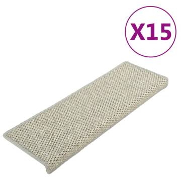 Self-Adhesive Stair Mats - Sisal-Look Grey, 15 pcs | Hipomarket