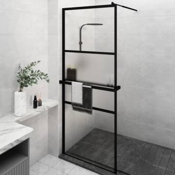 Walk-in Shower Wall with Shelf - Black 80x195 cm ESG Glass