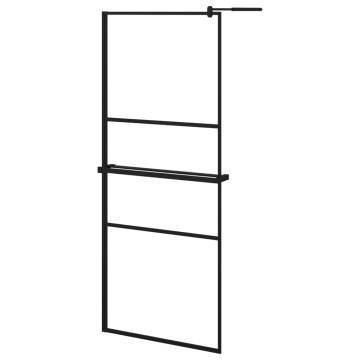 Walk-in Shower Wall with Shelf - Black 80x195 cm ESG Glass