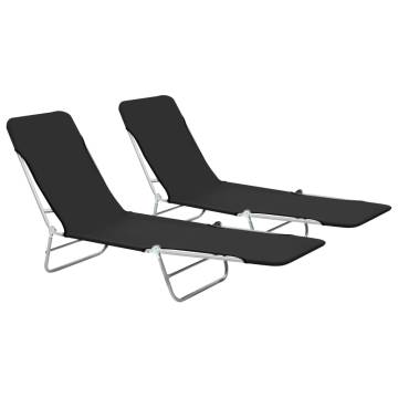 Folding Sun Loungers 2 pcs - Comfortable & Durable Black