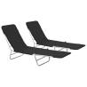 Folding Sun Loungers 2 pcs Steel and Fabric Black Colour black Quantity in Package 2 