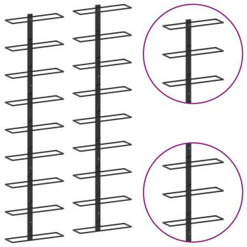 Wall-mounted Wine Racks for 18 Bottles - Set of 2 Black Iron