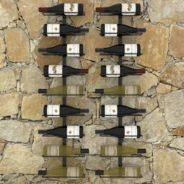 Wall-mounted Wine Racks for 18 Bottles - Set of 2 Black Iron