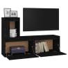 TV Cabinets 3 pcs Black Solid Wood Pine | Stylish Storage Solution