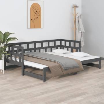 Pull-out Day Bed Grey Solid Wood Pine - Versatile & Stylish