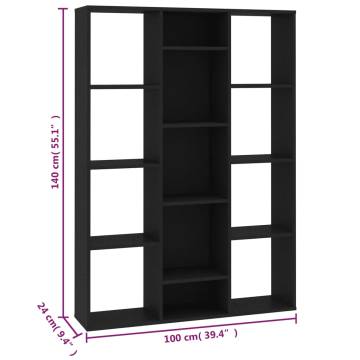 Stylish Black Room Divider & Book Cabinet - 100x24x140 cm