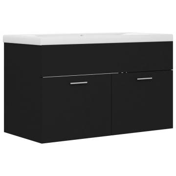 Stylish Sink Cabinet with Built-in Basin - Black Engineered Wood