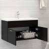 Stylish Sink Cabinet with Built-in Basin - Black Engineered Wood