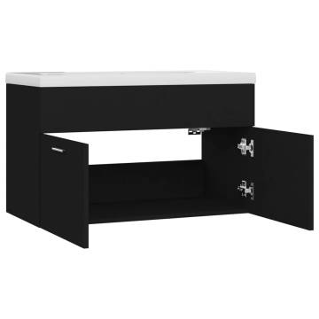 Stylish Sink Cabinet with Built-in Basin - Black Engineered Wood