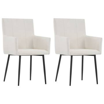 Elegant Cream Fabric Dining Chairs with Armrests - 2 pcs Set