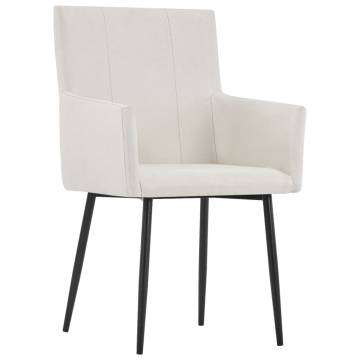 Elegant Cream Fabric Dining Chairs with Armrests - 2 pcs Set