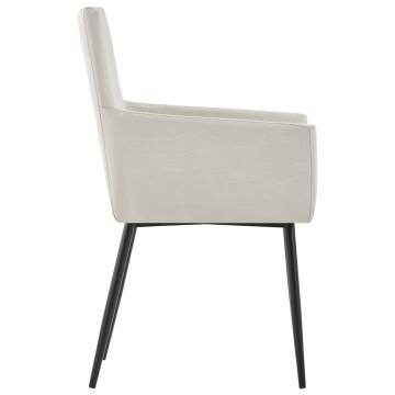 Elegant Cream Fabric Dining Chairs with Armrests - 2 pcs Set