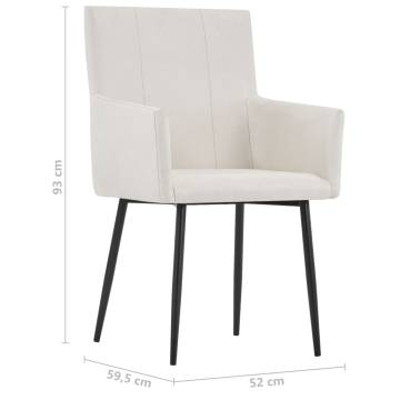 Elegant Cream Fabric Dining Chairs with Armrests - 2 pcs Set